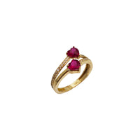 Double-Heart Red Cubic Zirconia Ring (14K)