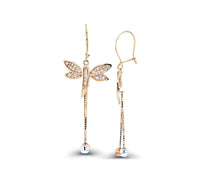 Dragonfly & Ornament Bead Dangling Earrings (14K)