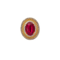 Oval Shape Cubic Zirconia Red Stone Ring (14K)