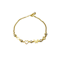 Zirconia Charms Rolo Link Anklet (14K)