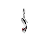 3-D Enameled Flower Black High Heel Charm (Silver)