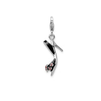 3-D Enameled Flower Black High Heel Charm (Silver)