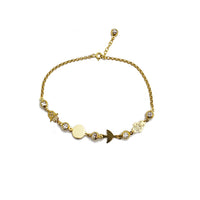 Zirconia Charms Rolo Link Anklet (14K)