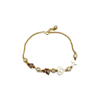 Zirconia Charms Rolo Link Anklet (14K)