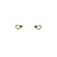 Zirconia Outlined Hearts Stud Earrings (14K)