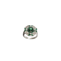 Octagonal Lattice Verdant Stone Cocktail Ring (Silver)