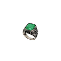 Antique-Finish Green Stone Men Ring (Silver)