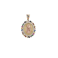 Spiral Rainbow Framed Oval Virgin Mary Pendant (14K)