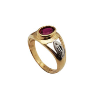 Virgin Mary Bezeled Red Gemstone Ring (14K)