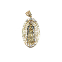 Virgin Mary FiIigree CZ Oval Pendant (10K)