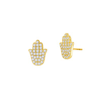 Iced-Out Hamsa Stud Earrings (14K)