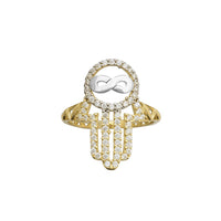 Two-Tone Iced-Out Infinity & Hamsa Ring (14K)