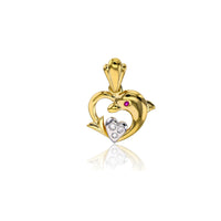 Yellow Gold Dolphin Heart Pendant (14K)