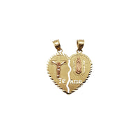 Crucifix and Virgin Mary "Te Amo" Parted Heart Pendant (14K)
