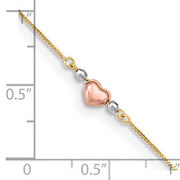 Tricolor Heart and Ball Anklet Bracelet (14K).