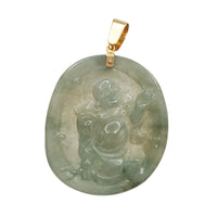 Jade Laughing Buddha Portrait Pendant (14K)