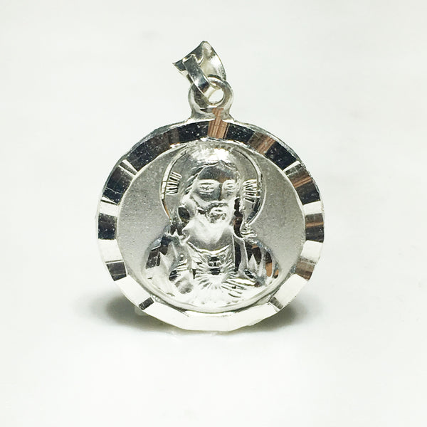 Jesus/Mary Double-Sided Medallion Pendant SIDE 1 (Silver) - Popular Jewelry