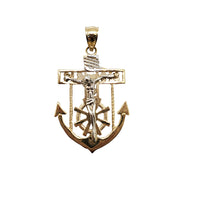 Two-Tone Jesus Crucifix Anchor Pendant (14K)