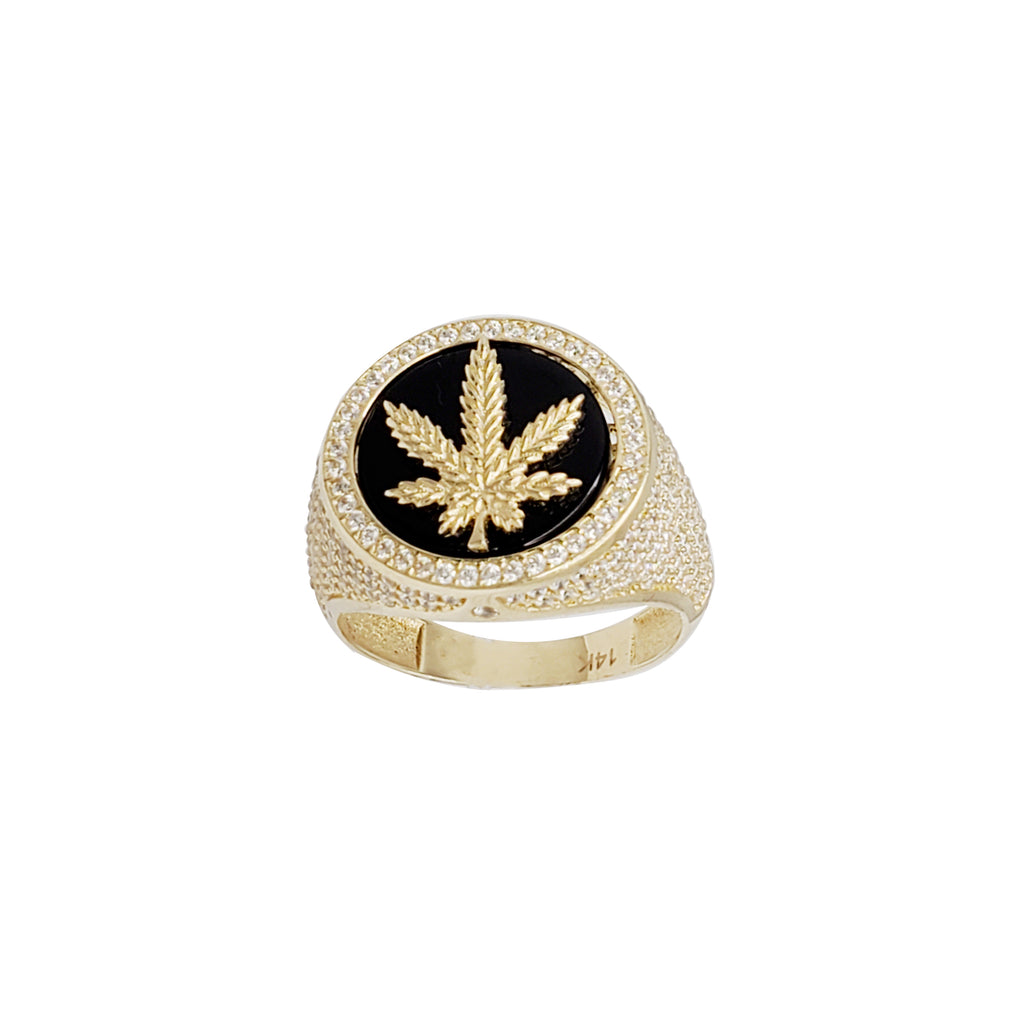 Black Onyx Marijuana Leaf Ring (14K） – Popular J