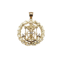 Diamond-Cut Leaf Frame Jesus Christ Crucifix Mariner Anchor Pendant (14K)