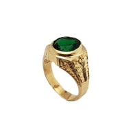 Leafy Diamond-Cut Bezeled Green Gemstone Ring (14K)
