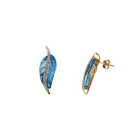 Two Tone Leaf Blue Topaz Earrings (14K)