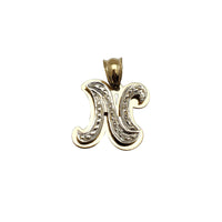 Two-Tone Double-Layered Textured Script Initial Pendant (14K)