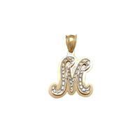 Two-Tone Double-Layered Textured Script Initial Pendant (14K)