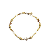 Zirconia Charms Paper Clip Link Anklet (14K)