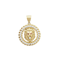 Round Cubic Zirconia Lion Pendant (14K)