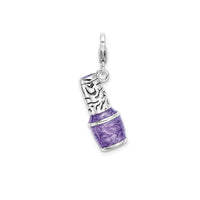 3-D Enameled Purple Nail Polish Bottle Charm (Silver)