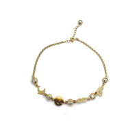 Zirconia Charms Rolo Link Anklet (14K)
