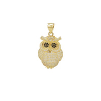 Zirconia Iced-Out Black Eyes Owl Pendant (14K)
