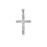 White Gold Patterned Tube Crucifix Pendant (14K)