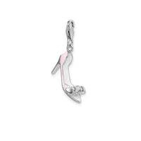 Pink Enameled Bow Top High Heel Pendant (Silver)