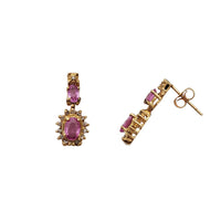 Diamond Halo Pink Sapphire Dangling Stud Earring (14K)