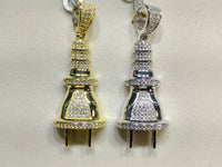 Iced-Out Plug Pendant Silver - Popular Jewelry