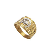Two-Tone Presidential Band Accent Horseshoe Ring (14K)
