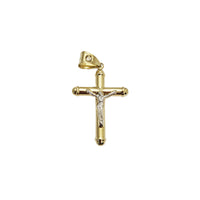 Puffy Knob Bar Two-Tone Crucifix Pendant (14K)
