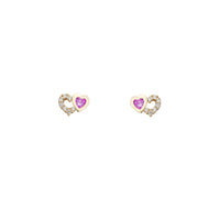 Zirconia Outlined Hearts Stud Earrings (14K)