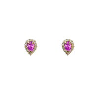 Zirconia Halo Teardrop Shape Stud Earrings (14K)