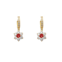 Zirconia Flower Dangling Earrings (14K)