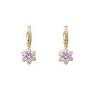 Zirconia Flower Dangling Earrings (14K)