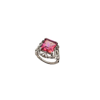 Pink Square Cubic Zirconia Vintage Ring (Silver)
