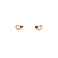 Zirconia Outlined Hearts Stud Earrings (14K)