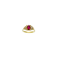 Cubic Zirconia Red Stone Flower Ring (14K)