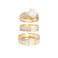 Tricolor Split Zirconia Engagement Ring Set Ring (14K)