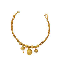Ball, Chinese Coin & Key Charm Rope Bracelet (24K)