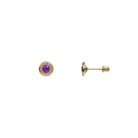 Zirconia Bezel Round Stud Earrings (14K)