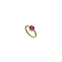 Zirconia Halo Fuchsia Round Gemstone Ring (14K)